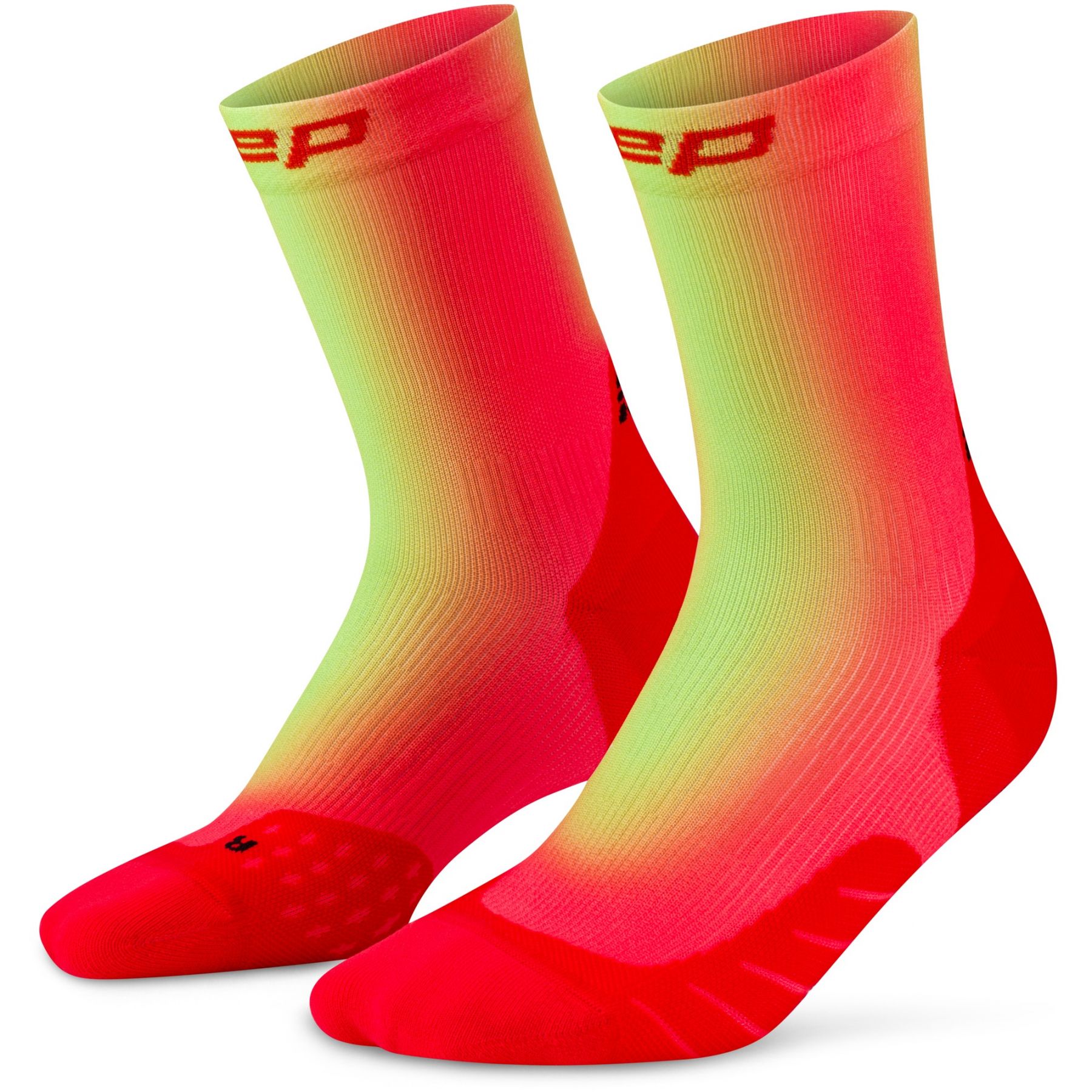 CEP Core Run EDT. GRADIENT Socks Mid Cut 5.0, calcetines de running, hombre, rojo/lime