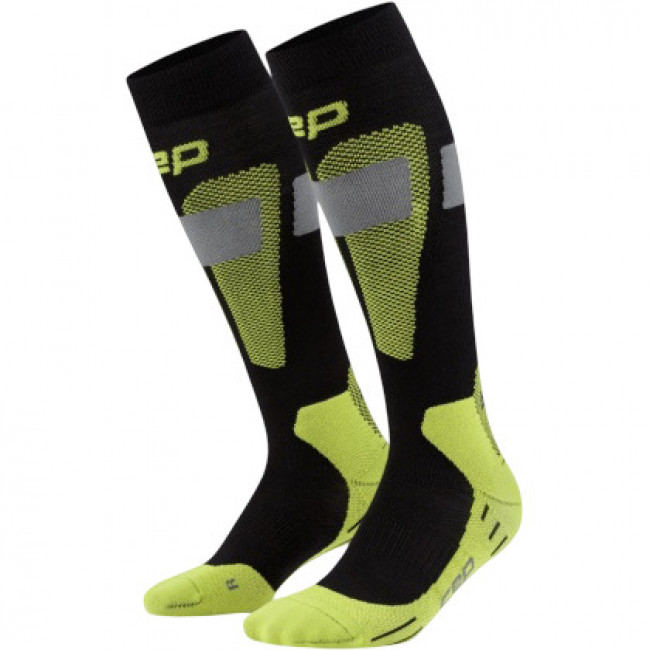 CEP Ski Merino Socks Tall 3.0, calcetines de esquí, mujer, negro/amarillo