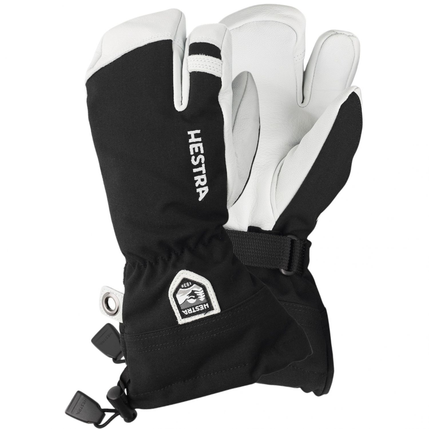 Guantes de esquí Hestra Army Leather Heli 3 dedos, junior, negro