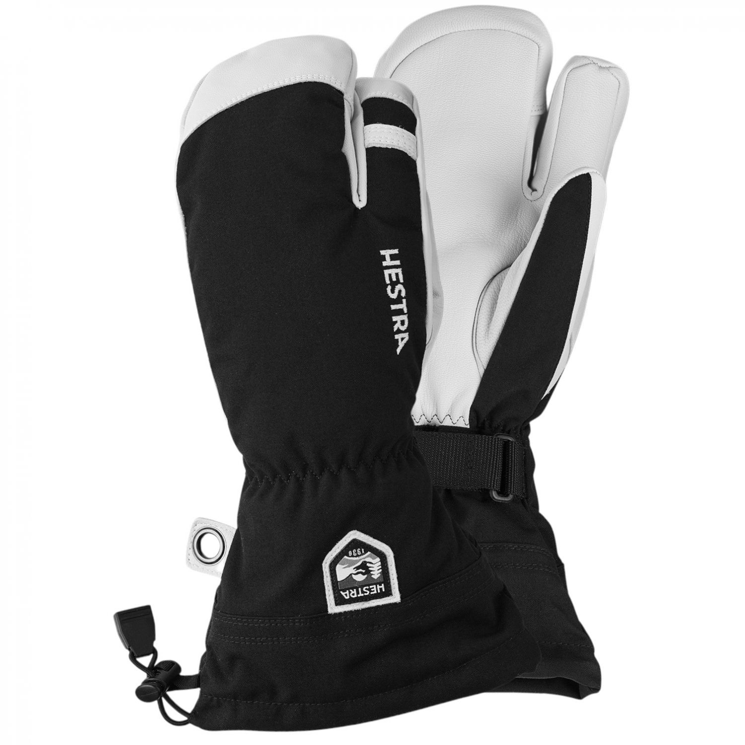 Guantes de esquí Hestra Army Leather Heli 3 dedos, negros