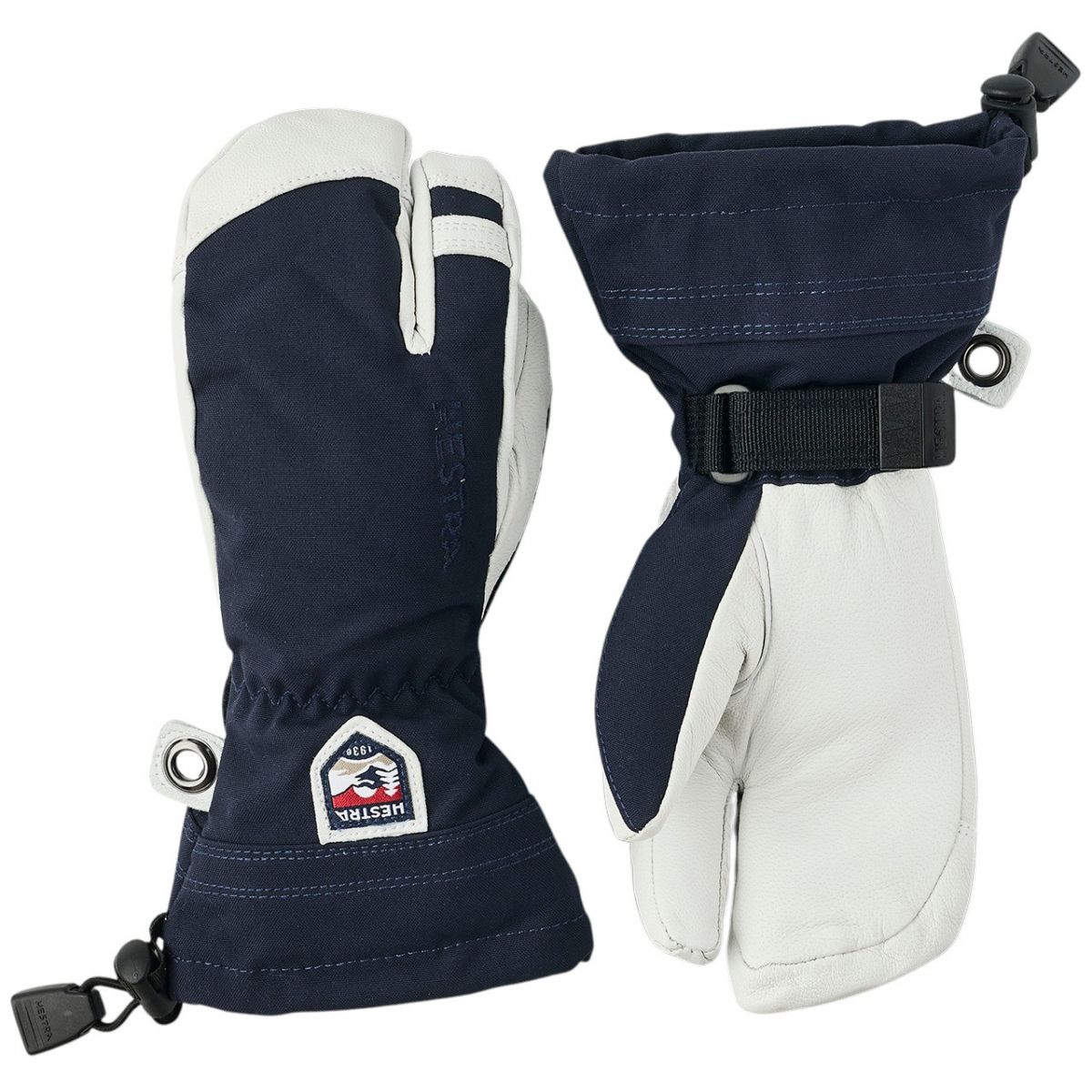 Guantes de esquí Hestra Army Leather Heli Ski, 3 dedos, junior, azul marino