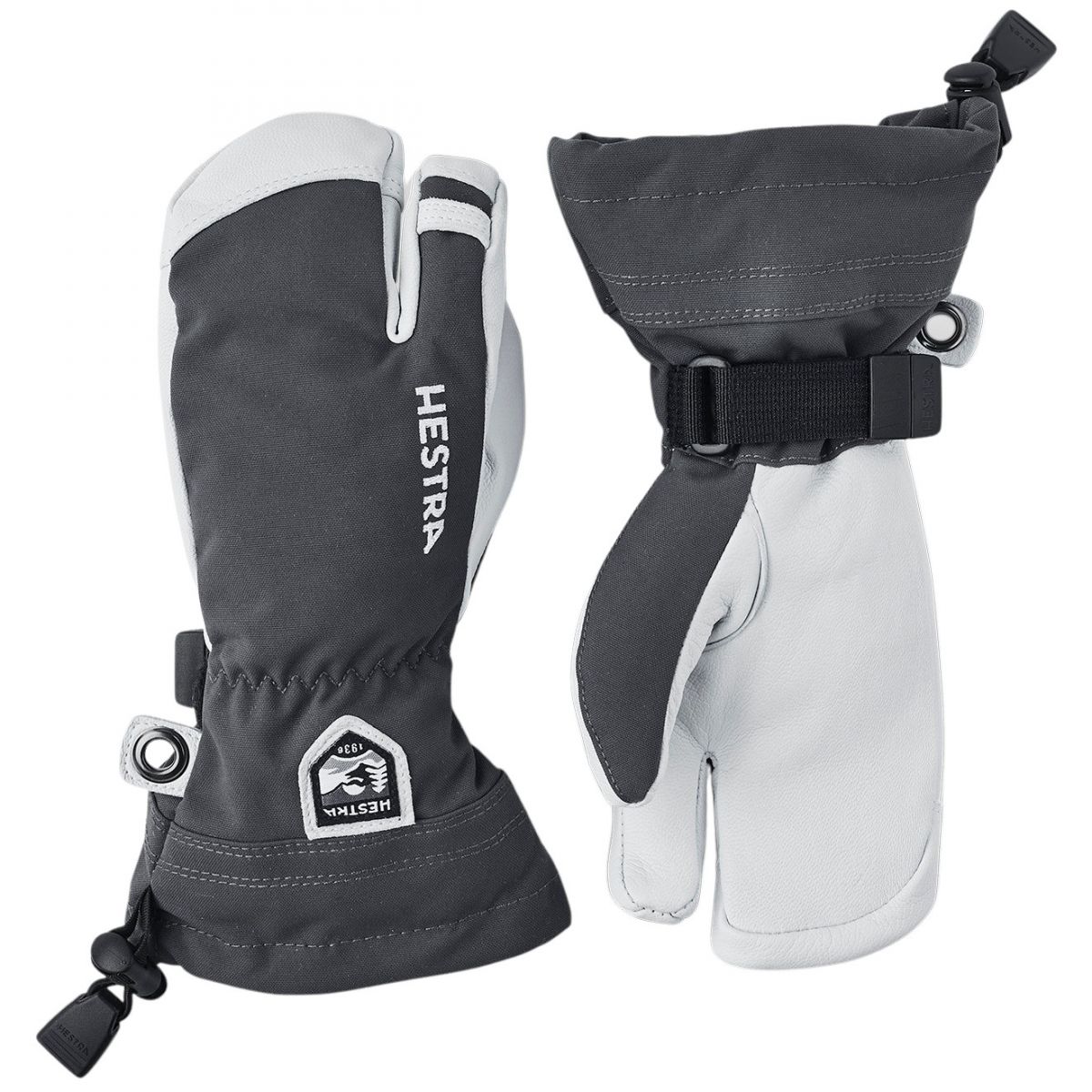 Guantes de esquí Hestra Army Leather Heli Ski, 3 dedos, junior, gris