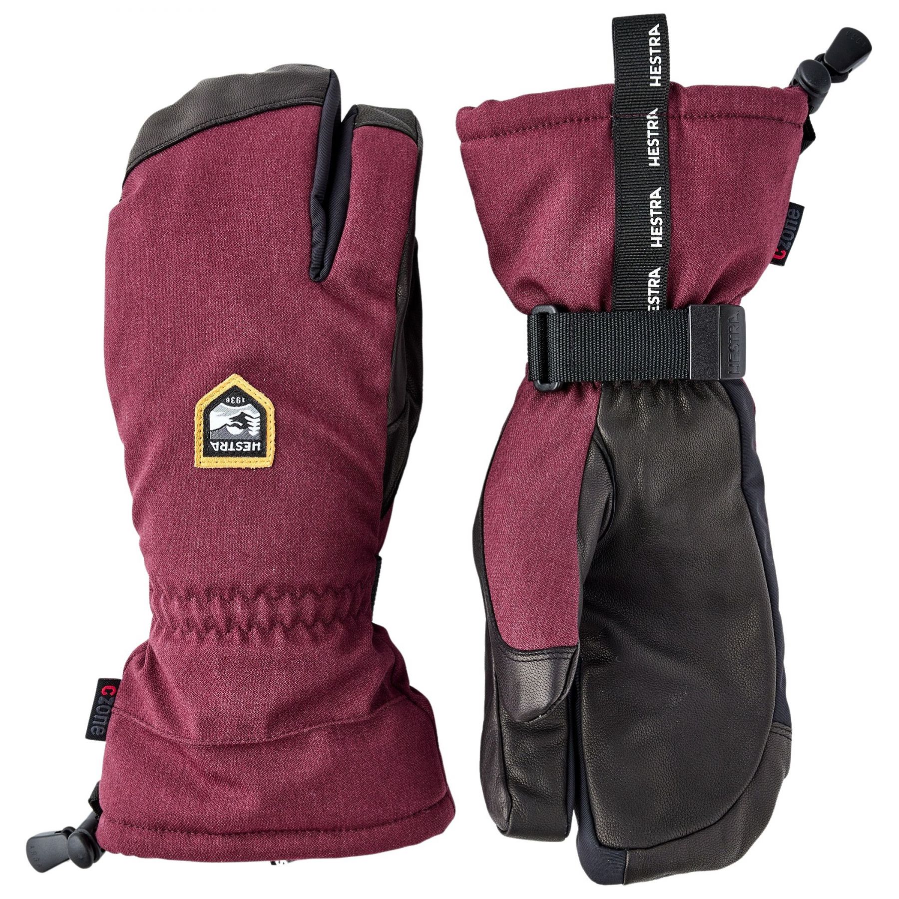 Hestra CZone Mountain, guantes de esquí de 3 dedos, rojo oscuro