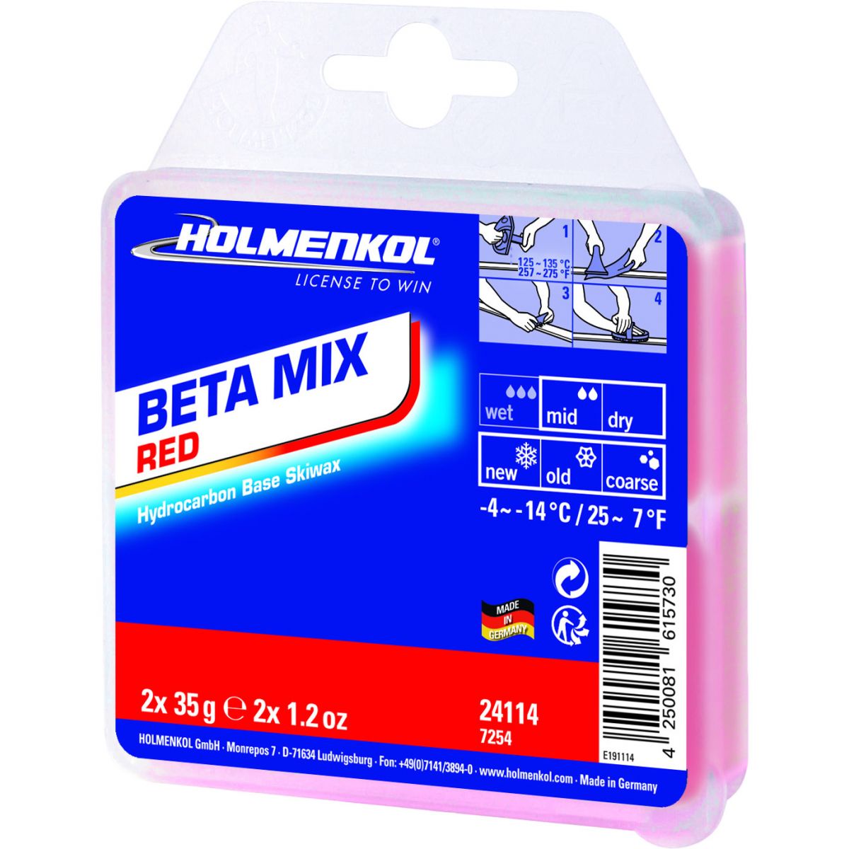 Holmenkol Beta Mix Red, cera de esquí, 70g
