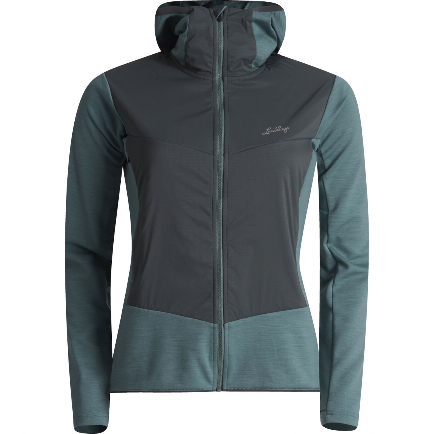 Lundhags Padje Merino Block Hoodie, capa intermedia, mujer, azul/gris