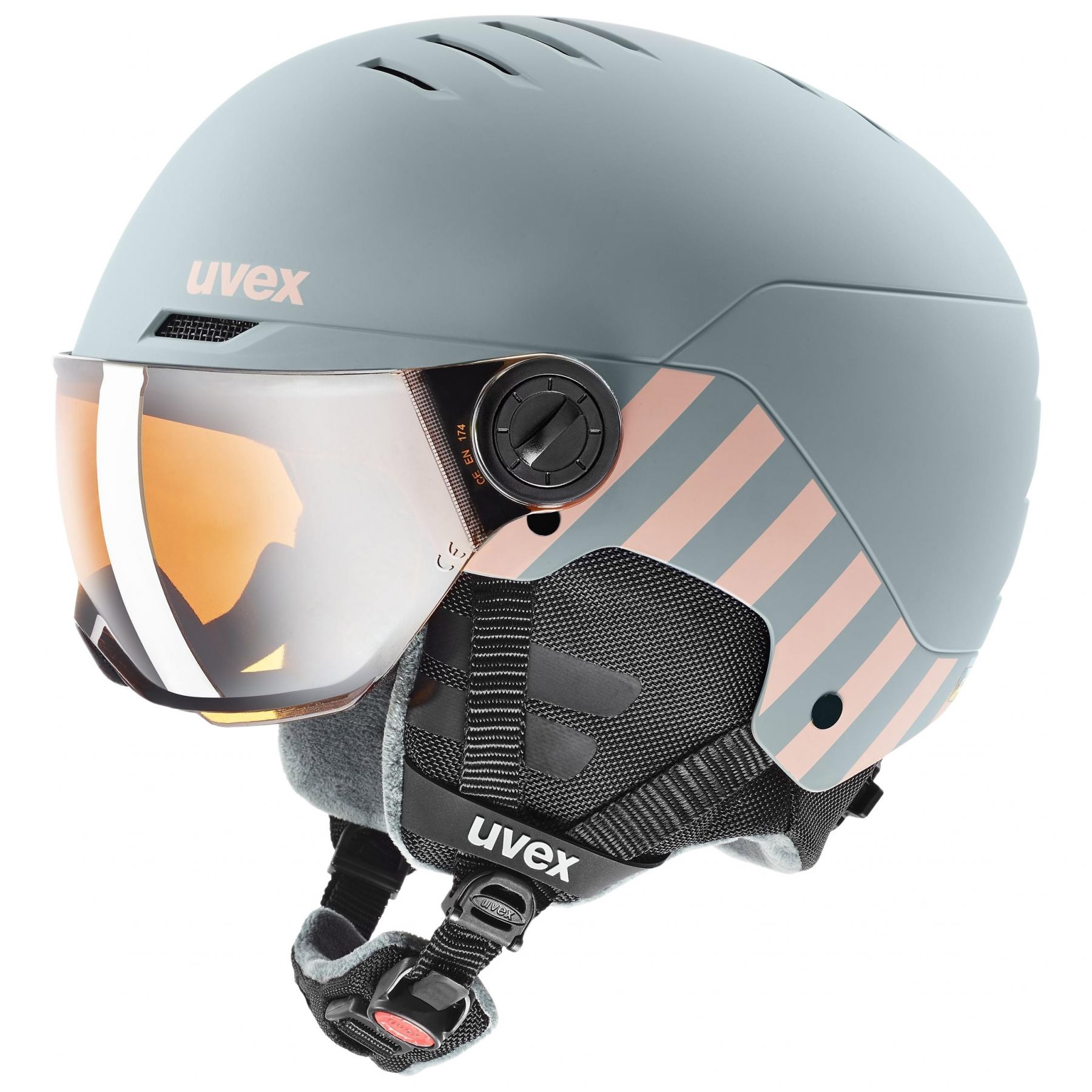 Uvex Rocket JR Visor, casco de esquí con visera, junior, gris claro/rosa