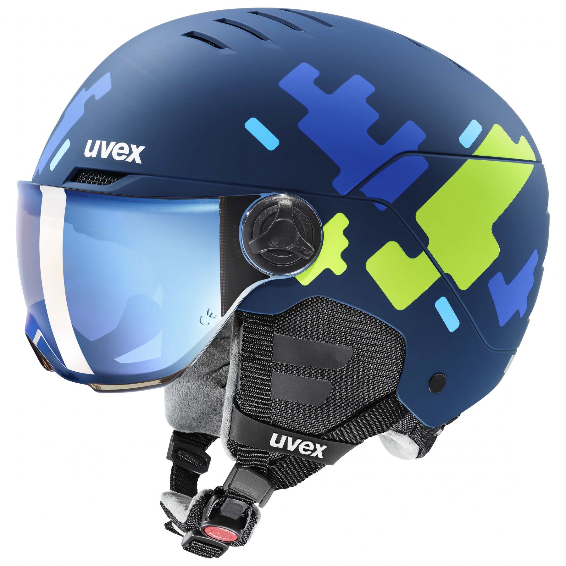 Uvex Rocket JR Visor, casco de esquí con visor, junior, azul oscuro
