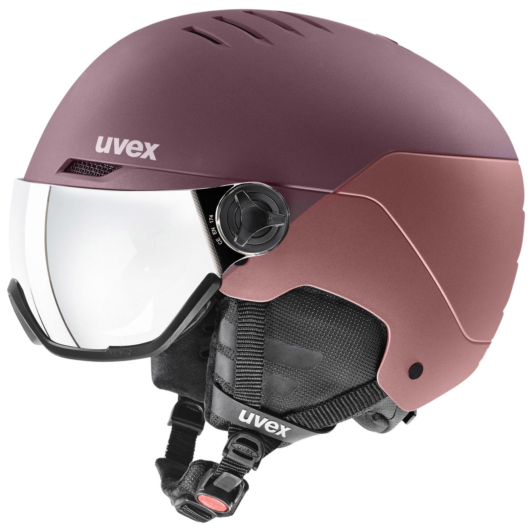 Uvex Wanted Visor, casco de esquí con visera, morado/rosa